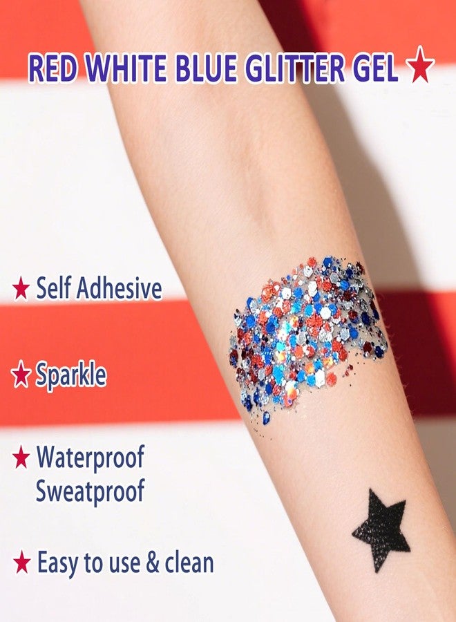 Miniling Patriotic Red White and Blue Glitter Stick, 4th of July Outfits for Body & Hair, Women Kids Fourth of July Accessories, Face Hair Glitter for Independence Day, Memorial Day, Veterans Day - Image 4